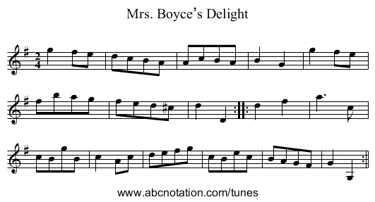 Mrs. Boyce’s Delight - staff notation