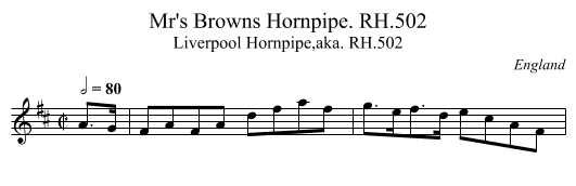 Mr's Browns Hornpipe. RH.502 - staff notation