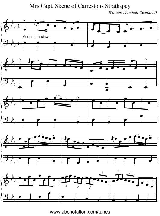 Mrs Capt. Skene of Carrestons Strathspey - staff notation