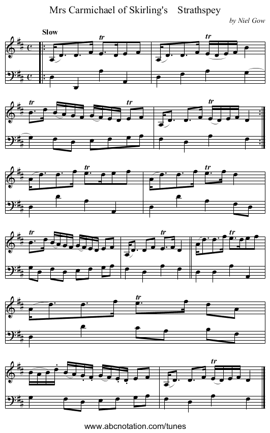 Mrs Carmichael of Skirling's    Strathspey - staff notation
