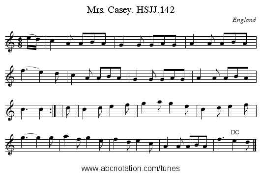 Mrs. Casey. HSJJ.142 - staff notation