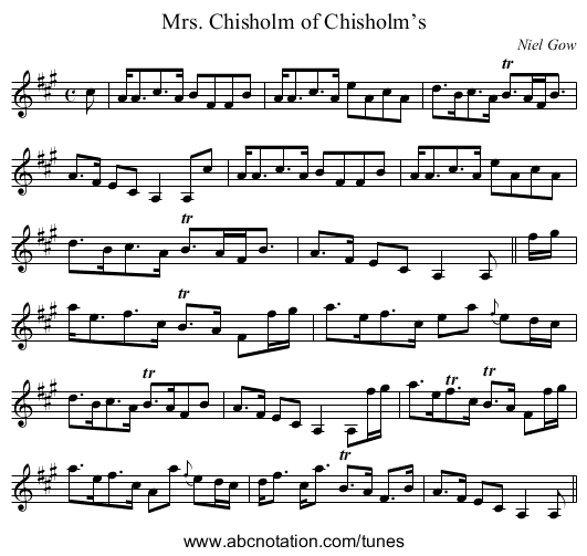 Mrs. Chisholm of Chisholm’s - staff notation