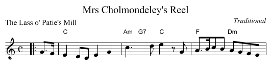 Mrs Cholmondeley's Reel - staff notation