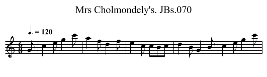 Mrs Cholmondely's. JBs.070 - staff notation