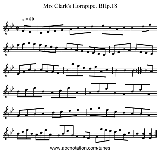 Mrs Clark's Hornpipe. BHp.18 - staff notation