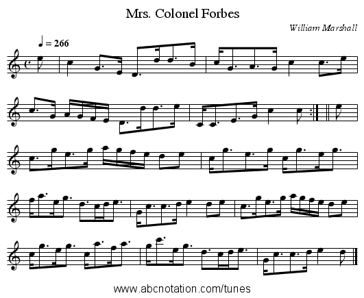 Mrs. Colonel Forbes - staff notation