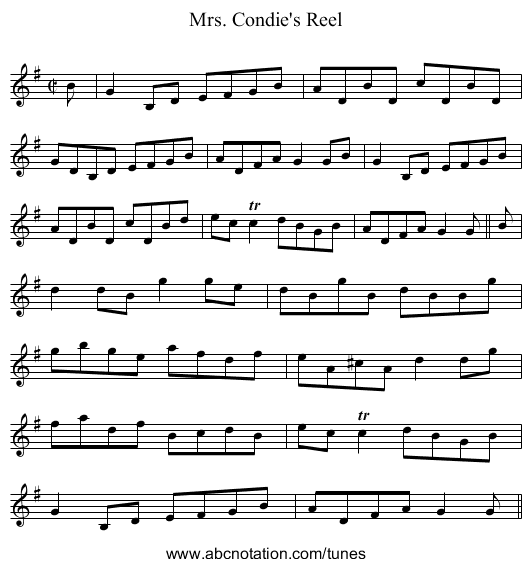 Mrs. Condie's Reel - staff notation