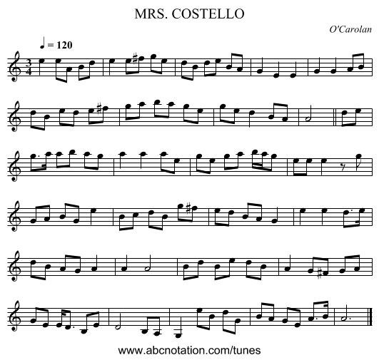 MRS. COSTELLO - staff notation