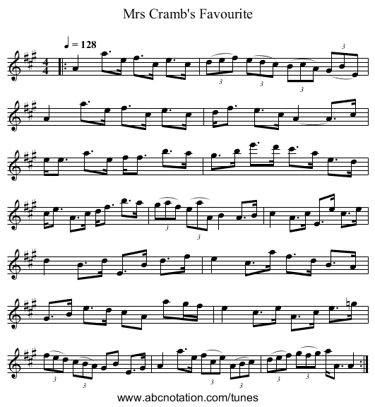 Mrs Cramb's Favourite - staff notation
