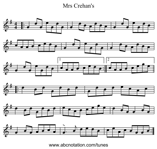 Mrs Crehan's - staff notation