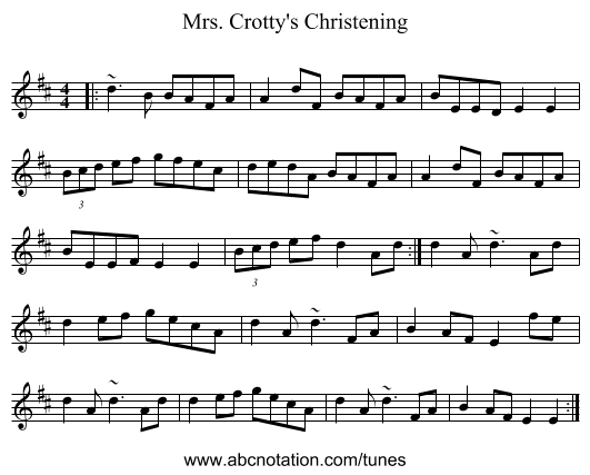 Mrs. Crotty's Christening - staff notation