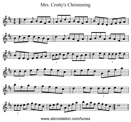 Mrs. Crotty's Christening - staff notation