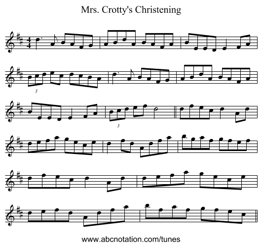 Mrs. Crotty's Christening - staff notation