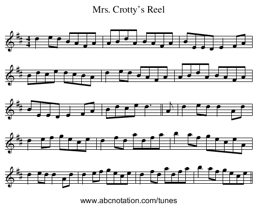 Mrs. Crotty’s Reel - staff notation