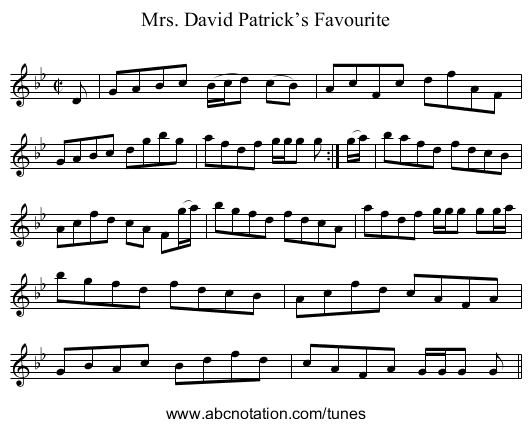 Mrs. David Patrick’s Favourite - staff notation