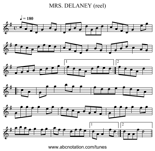 MRS. DELANEY (reel) - staff notation