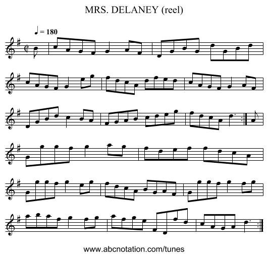 MRS. DELANEY (reel) - staff notation