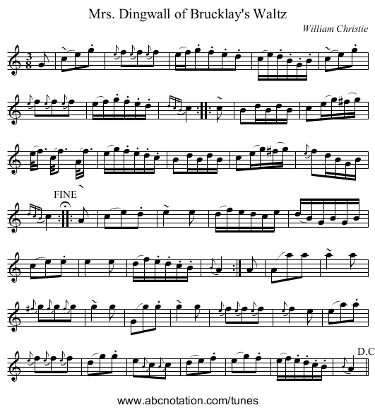 Mrs. Dingwall of Brucklay's Waltz - staff notation