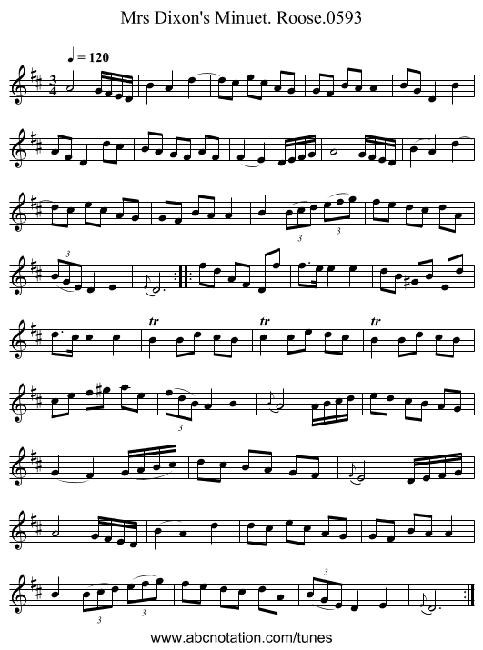 Mrs Dixon's Minuet. Roose.0593 - staff notation