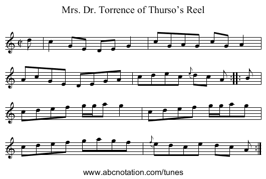 Mrs. Dr. Torrence of Thurso’s Reel - staff notation