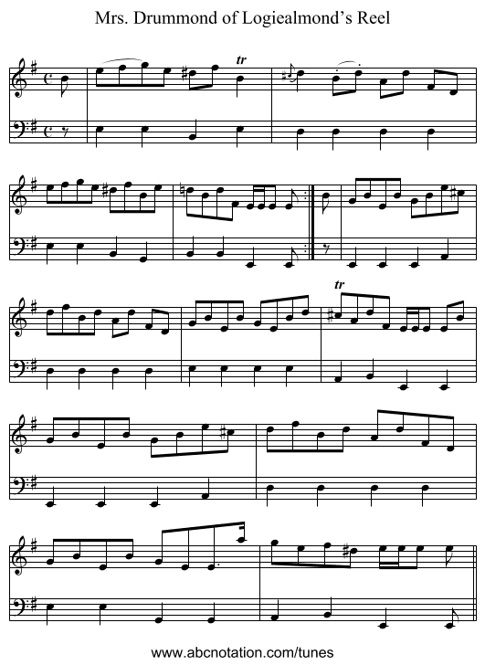 Mrs. Drummond of Logiealmond’s Reel - staff notation