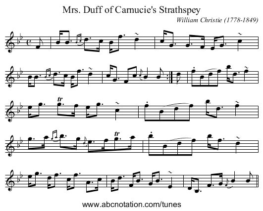 Mrs. Duff of Carnucie's Strathspey - staff notation