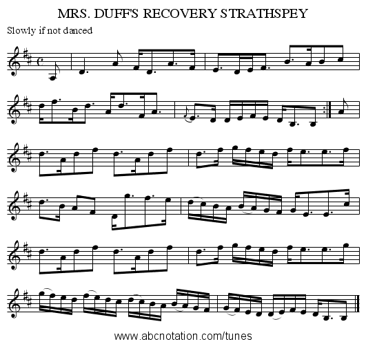 MRS. DUFF'S RECOVERY STRATHSPEY - staff notation