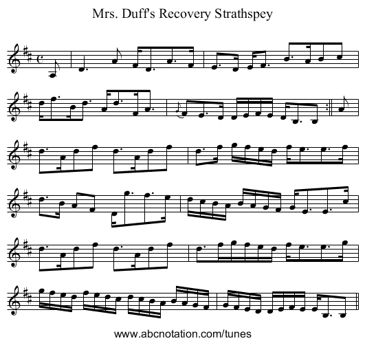 Mrs. Duff's Recovery Strathspey - staff notation