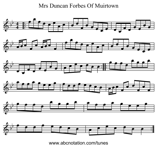 Mrs Duncan Forbes Of Muirtown - staff notation