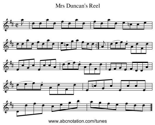 Mrs Duncan's Reel - staff notation