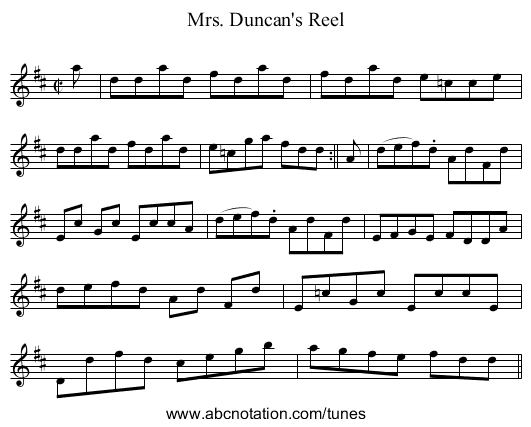 Mrs. Duncan's Reel - staff notation