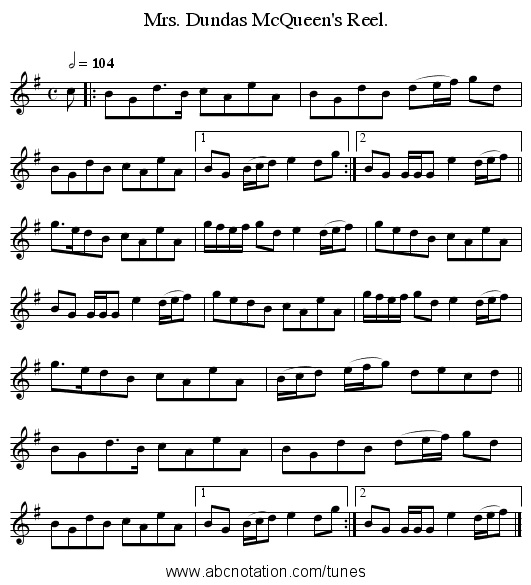Mrs. Dundas McQueen's Reel. - staff notation