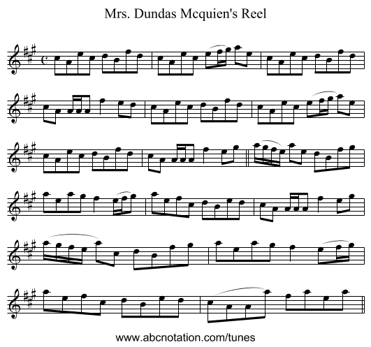 Mrs. Dundas Mcquien's Reel - staff notation
