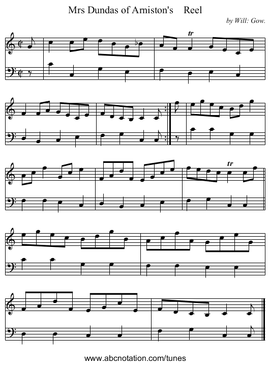 Mrs Dundas of Arniston's Reel - staff notation