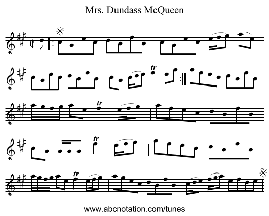 Mrs. Dundass McQueen - staff notation