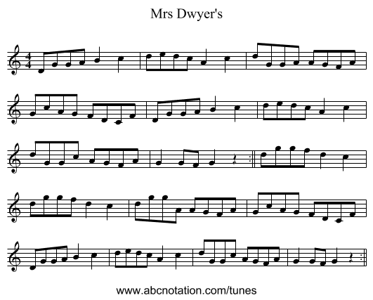 Mrs Dwyer's - staff notation