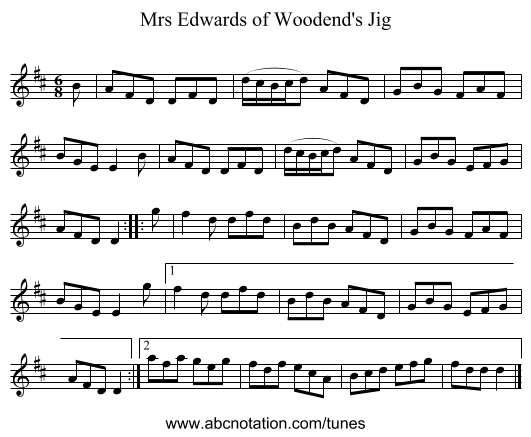 Mrs Edwards of Woodend's Jig - staff notation