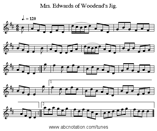 Mrs. Edwards of Woodend's Jig. - staff notation