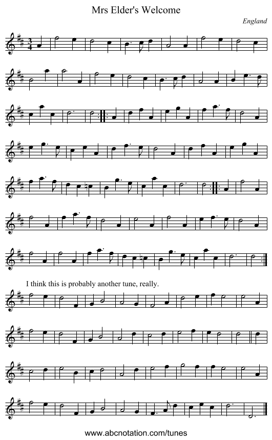Mrs Elder's Welcome - staff notation