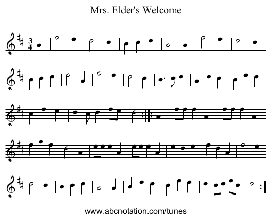 Mrs. Elder's Welcome - staff notation