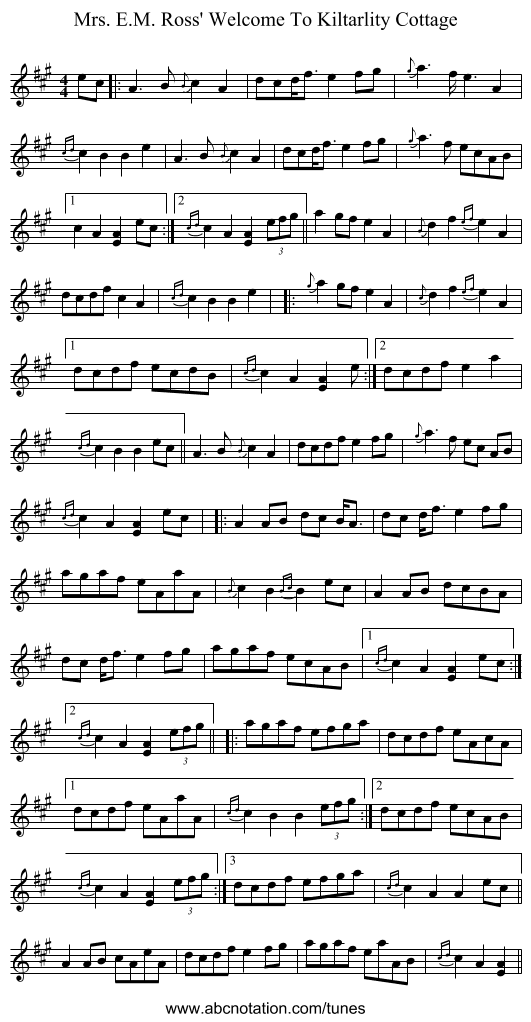 Mrs. E.M. Ross' Welcome To Kiltarlity Cottage - staff notation