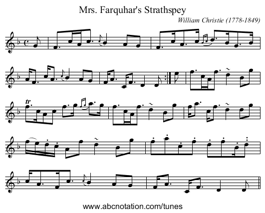 Mrs. Farquhar's Strathspey - staff notation