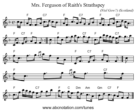 Mrs. Ferguson of Raith's Strathspey - staff notation