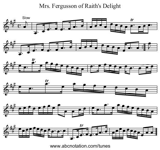 Mrs. Fergusson of Raith's Delight - staff notation