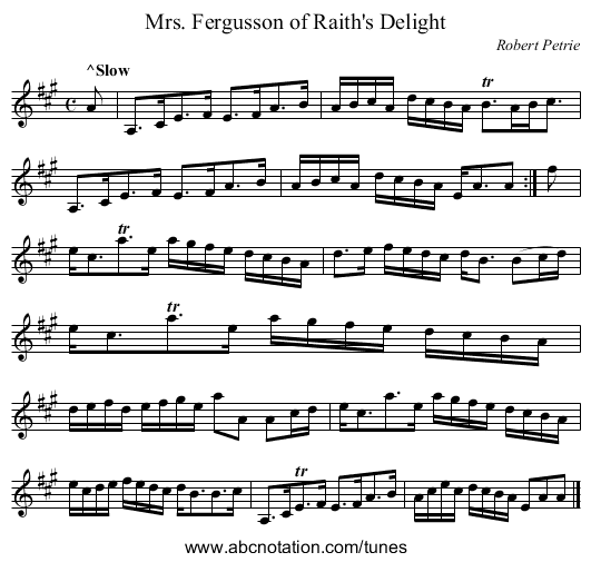 Mrs. Fergusson of Raith's Delight - staff notation
