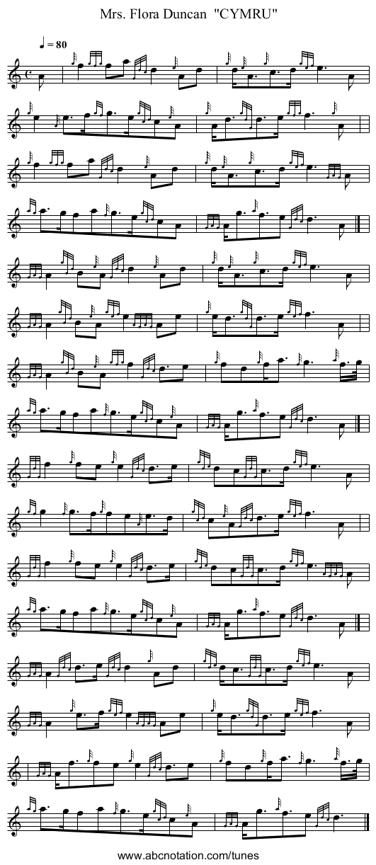 Mrs. Flora Duncan  CYMRU - staff notation