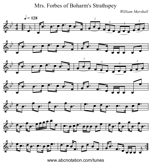 Mrs. Forbes of Boharm's Strathspey - staff notation