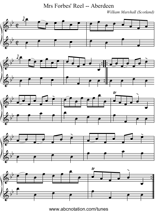 Mrs Forbes' Reel -- Aberdeen - staff notation