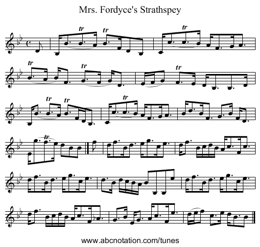 Mrs. Fordyce's Strathspey - staff notation
