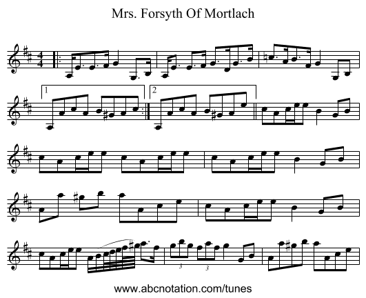 Mrs. Forsyth Of Mortlach - staff notation